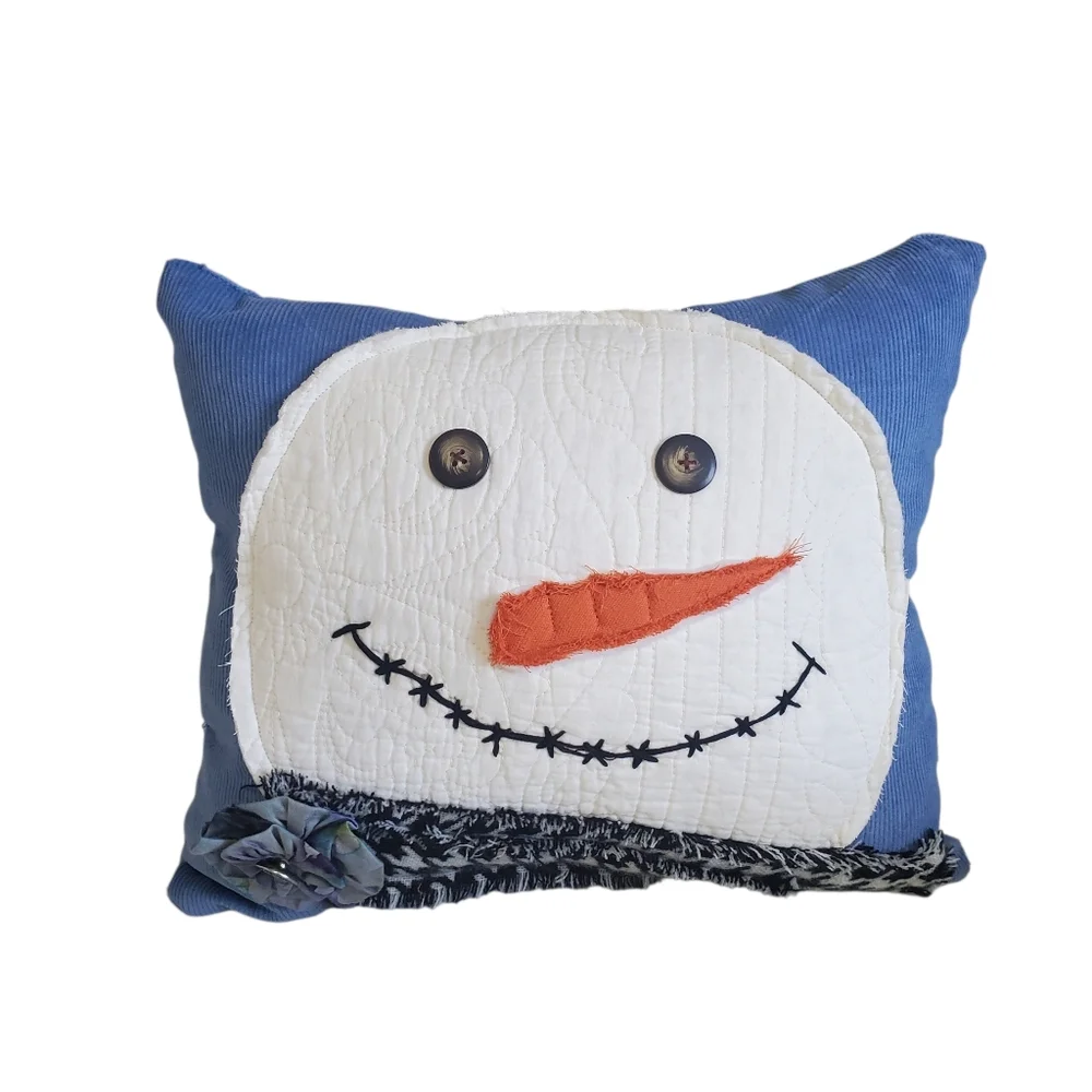 NEW Homemade Snowman Decorative Pillow Set - Blue and White